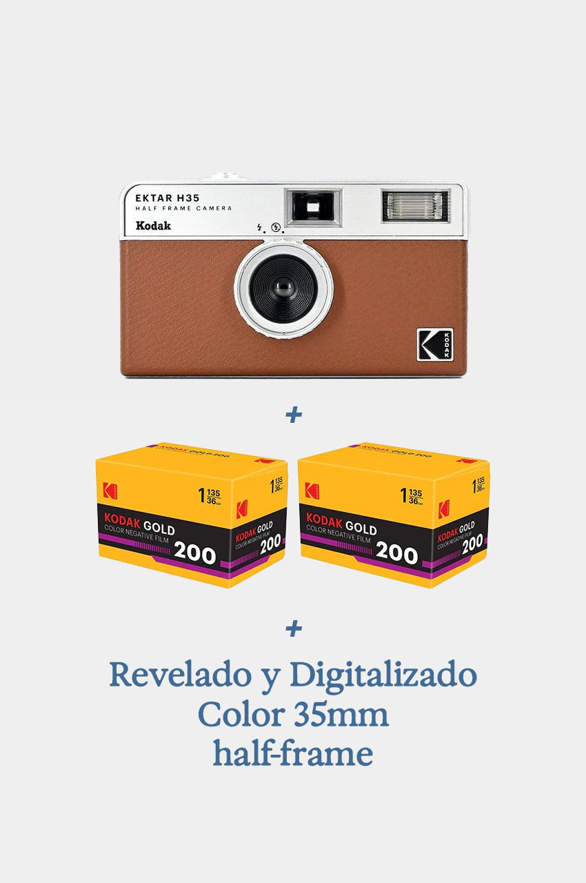 Estrena tu Cámara - EKTAR H35 Brown + 2 Kodak Gold + 1 Revelado con digitalizado
