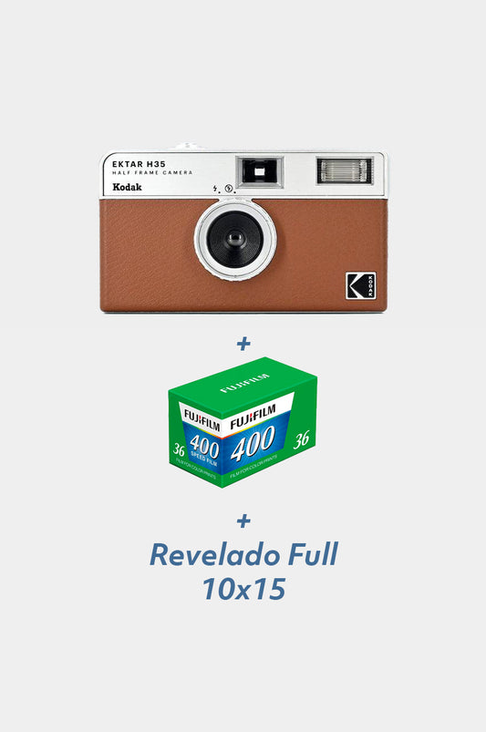 PACK Cámara EKTAR H35 Half Frame Brown + Fuji 400 + revelado full