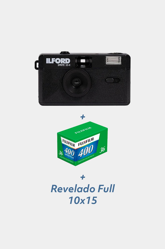 PACK Cámara Ilford Sprite 35-II - Negro + Fuji 400 + revelado full
